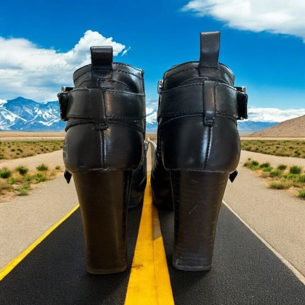 Harley Davidson Ankle Boot Moto Chunky platform Heel Buckle Strap Sexy Msrp $165 - Picture 4 of 6